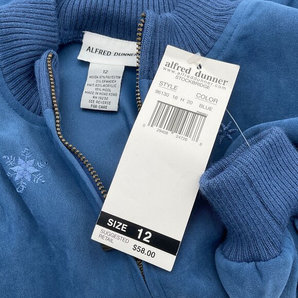 Alfred Dunner LS Full Zip Snowflake Embr Slash Pockets Ribbed Trim Bomber 12 NWT - Picture 5 of 7
